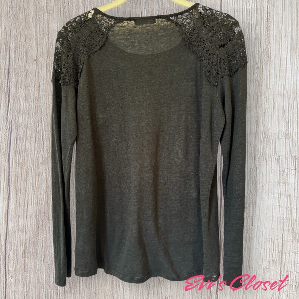 Zara Collection Women's Solid Black Long Sleeve Sweater Top Lace Shoulders Sz L